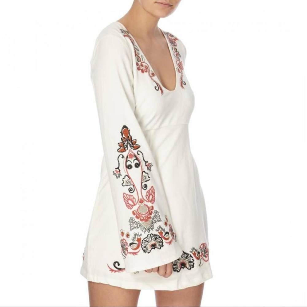 Free People peasant floral embroidered flare dress